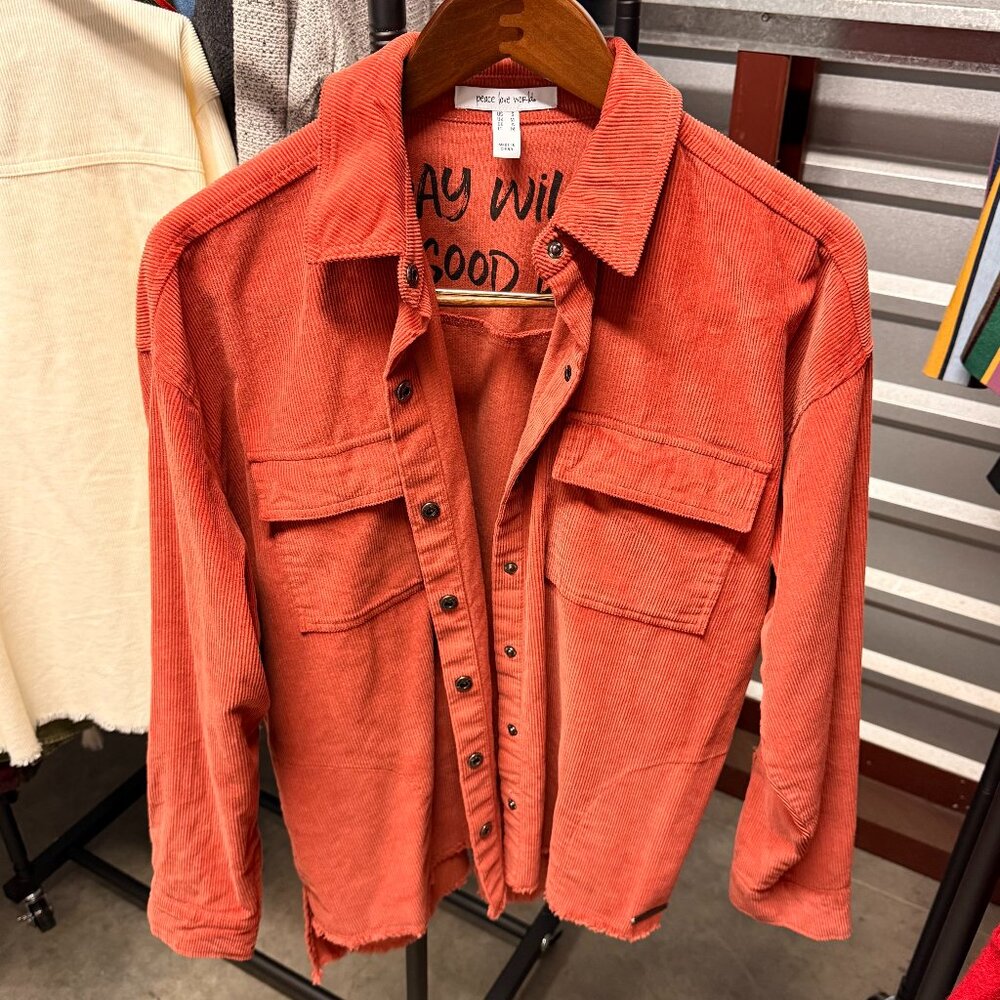 Peace Love World Washed Corduroy Oversized Shacket - Rust - Size S